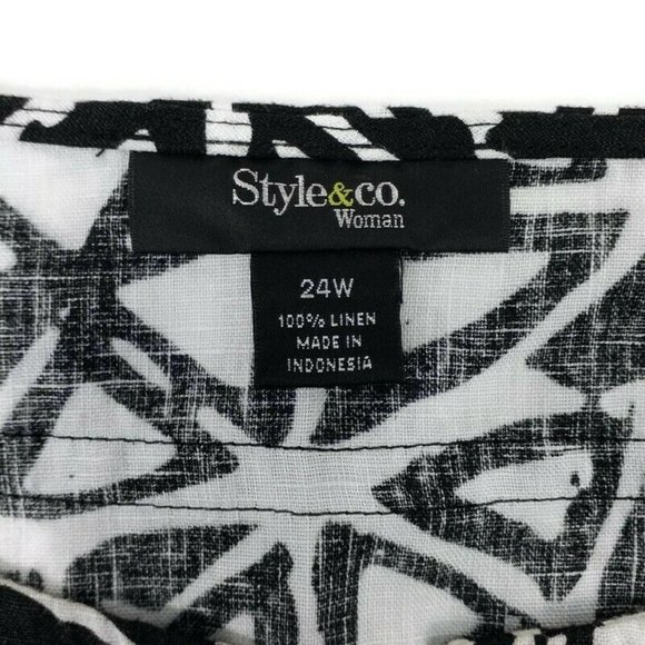 Style & Co Black White Tile Print 3/4 Sleeve 100% Linen Tunic Top Womens 24W NWT - Picture 8 of 13
